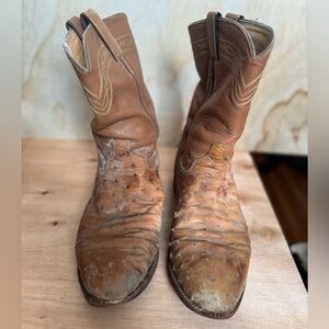JUSTIN Ostrich Western Roper Boots in the Cognac Size 9 1/2